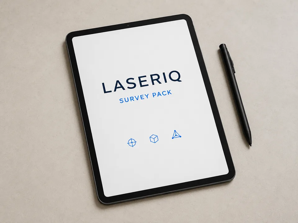 A LASERIQ survey pack open on a tablet